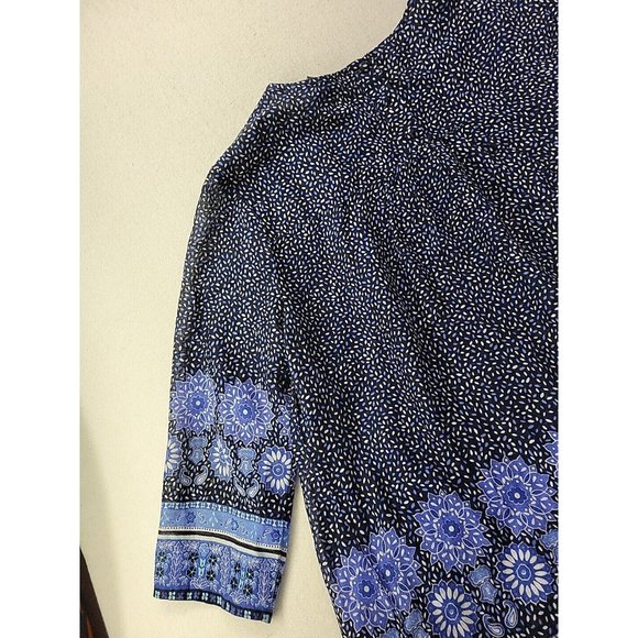 Boden Women 10 Navy Floral Blouse Pin Tucked Front Sheer 3/4 Sleeve Cottage Core - Picture 8 of 11